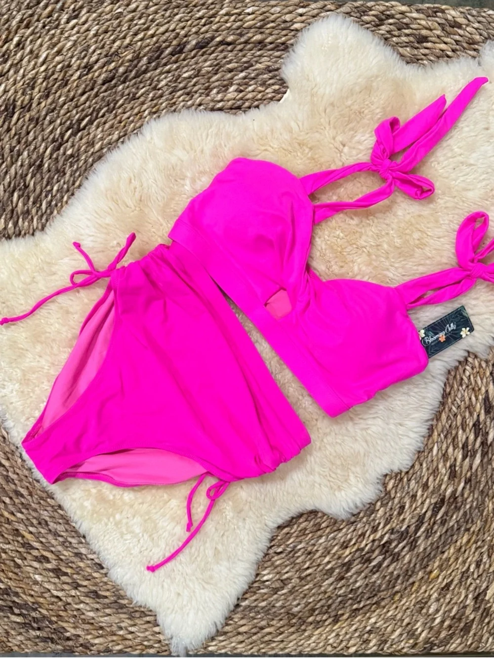 Hot Pink Tie-Shoulder Bikini Set